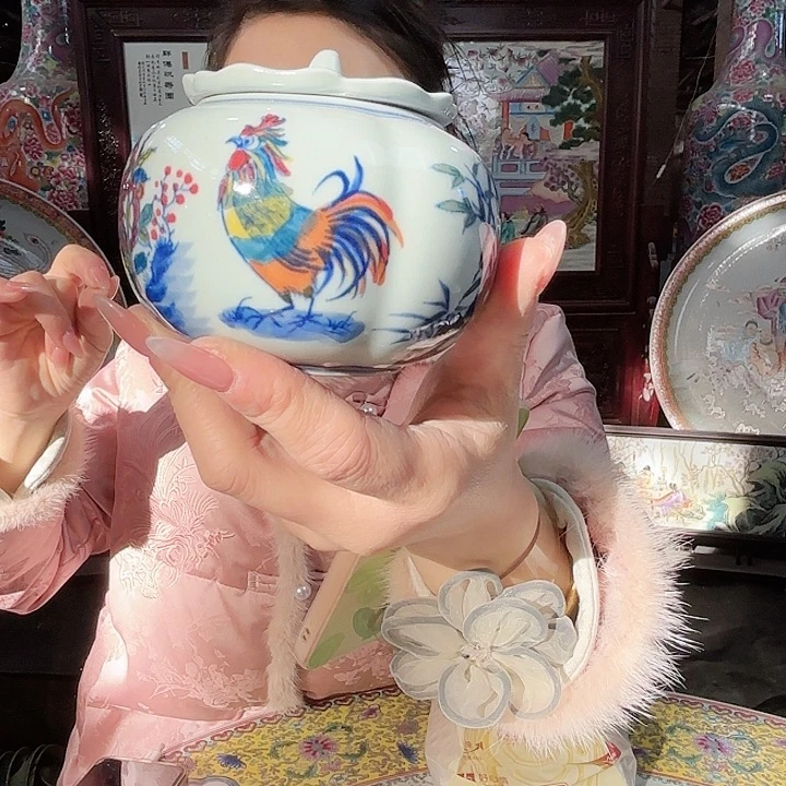 陶其他景德镇高温绿希茶叶罐鸡画片