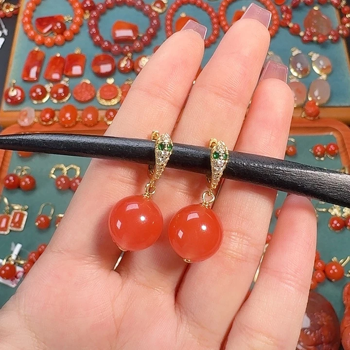 南红玛瑙银S925镶嵌12+