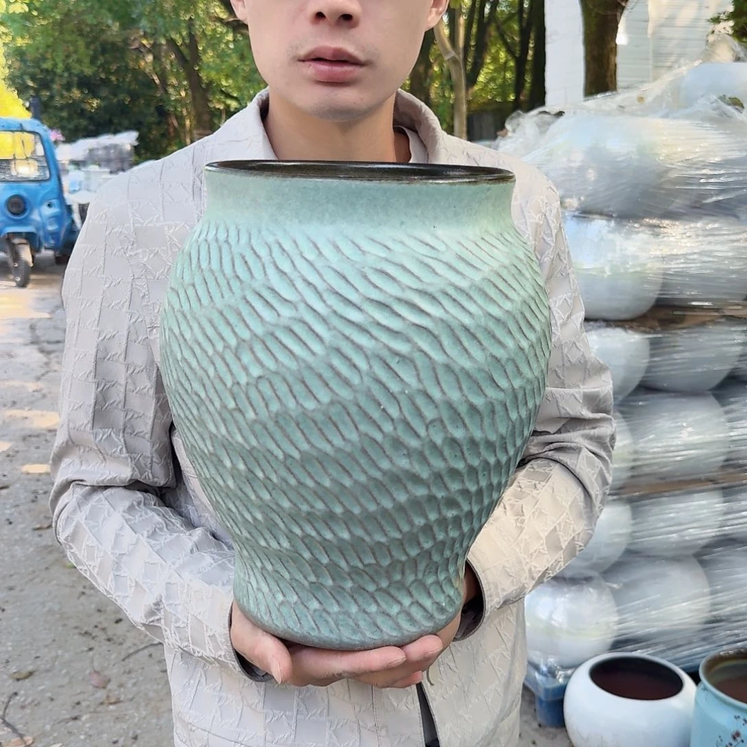 紫砂花盆口20高31（一个喜欢浅色绿