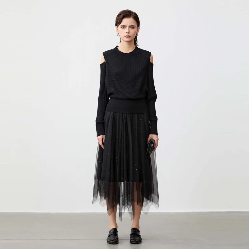 圣迪奥时尚轻奢优雅收腰气质显瘦高级感连衣裙S24181207