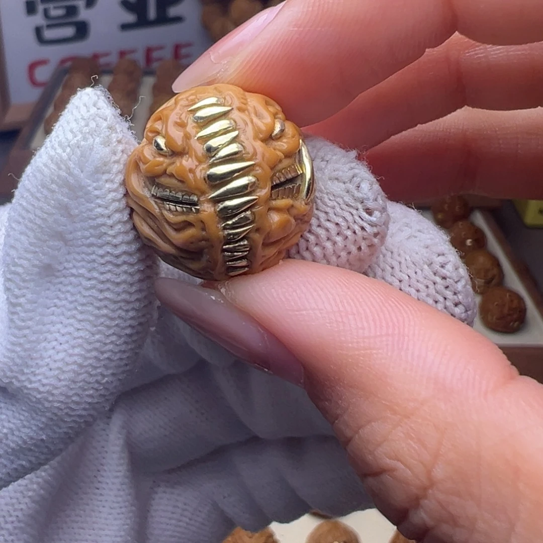 把件猴头核桃镶嵌款吞噬一念恶僧全品有正常封口线