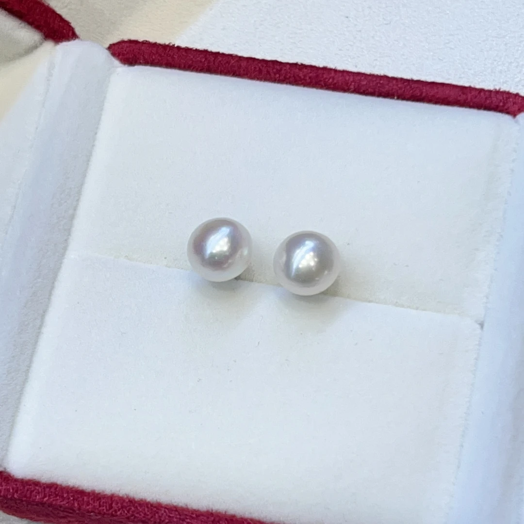 天然淡水珍珠耳钉 8-9mm S925银针