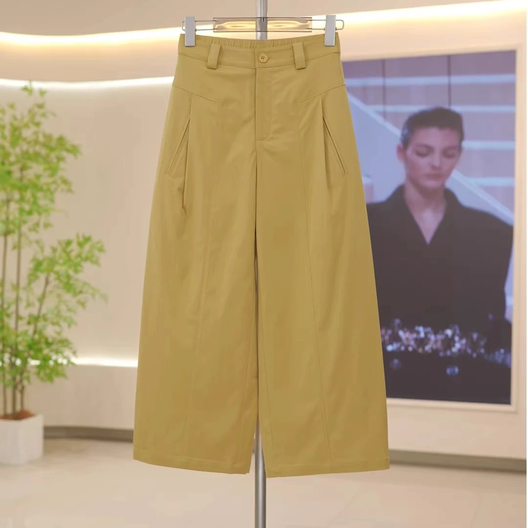 莫代尔冰丝桑蚕丝高腰八分阔腿裤女2025百搭薄款宽松慵懒风裤子