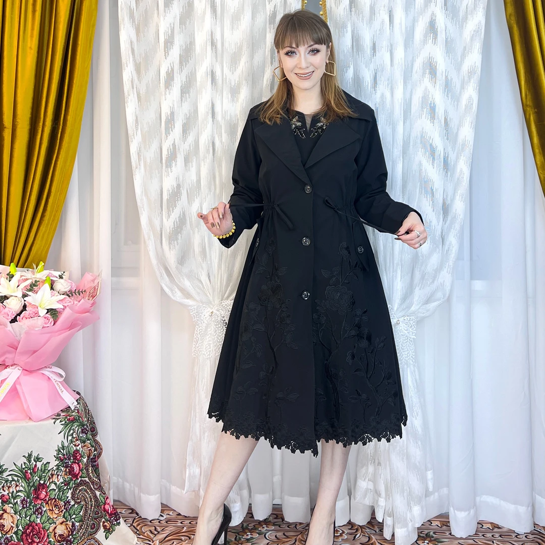 0825休闲长袖轻奢风衣女装外套长款显瘦大衣春季常规收腰皮衣包袖