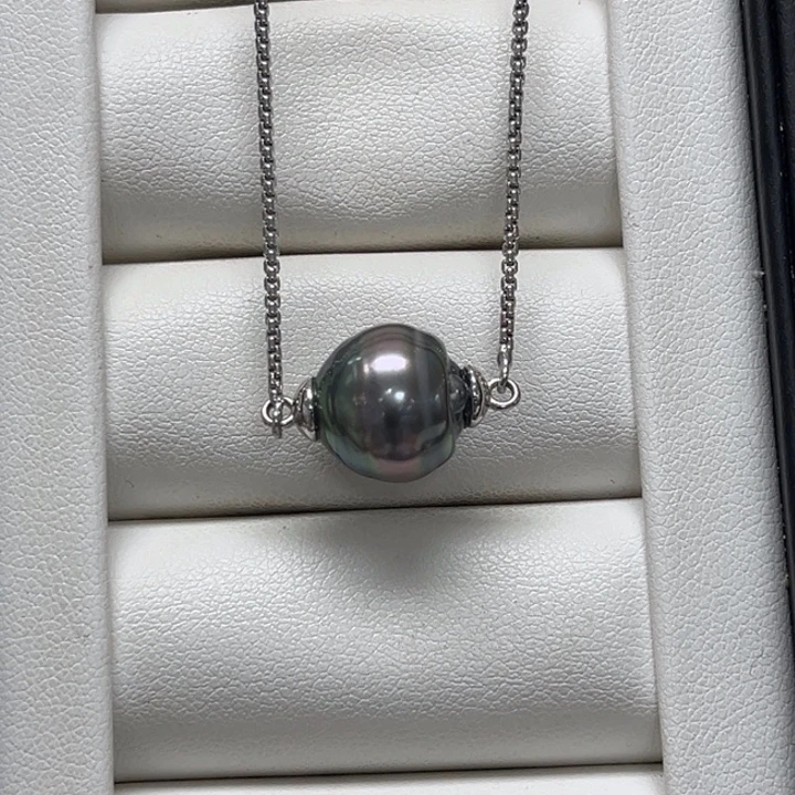 海水珍珠颈饰银S925镶嵌大溪地 12-13mm 29号