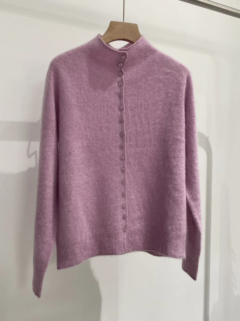 师兄2025新款小方扣羊绒立领拉毛外套春秋冬针织毛衣开衫百搭女