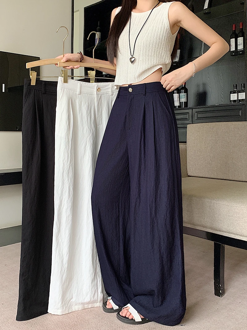 2025夏装新款胖mm大码女简约休闲高腰显瘦阔腿裤拖地裤35809