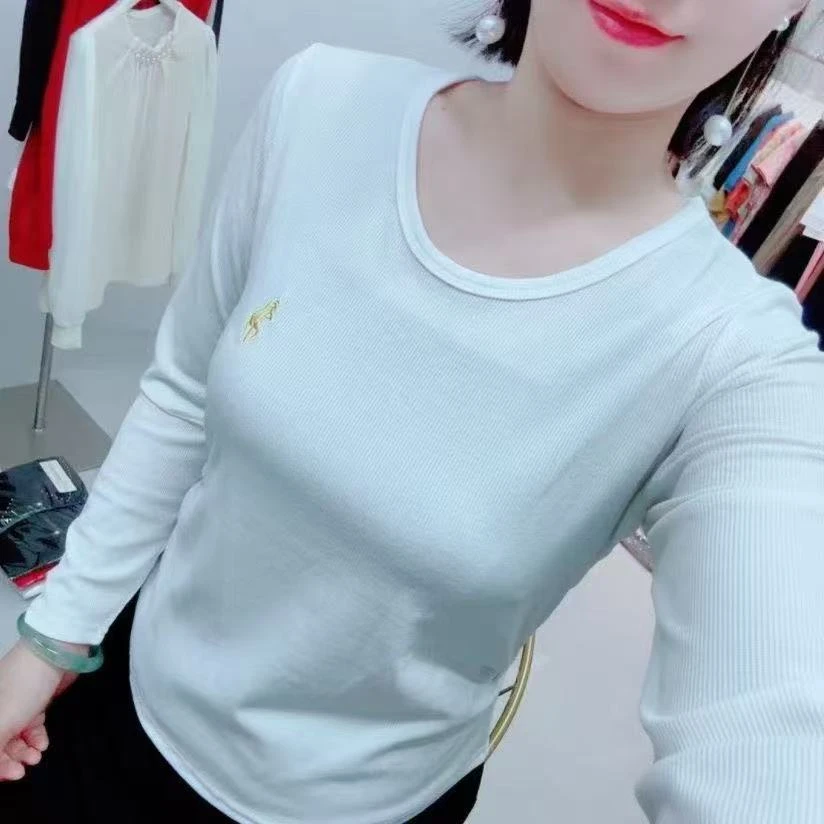 长袖春秋新款螺纹显瘦纯色低领秋冬上衣圆领修身打底百搭T恤