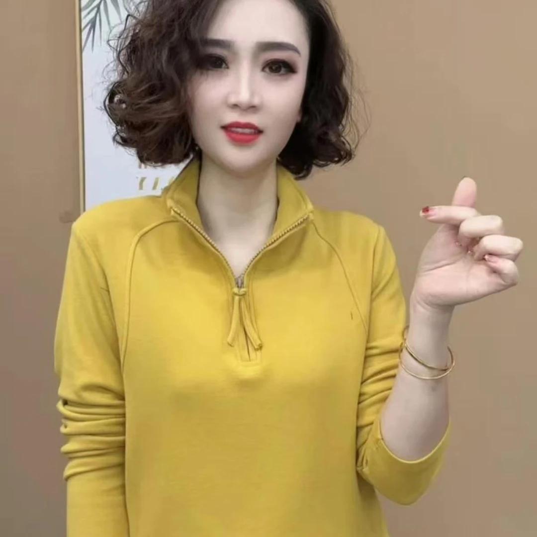 2024秋冬季新品时尚百搭修身显瘦加绒加厚半拉链打底女士上衣