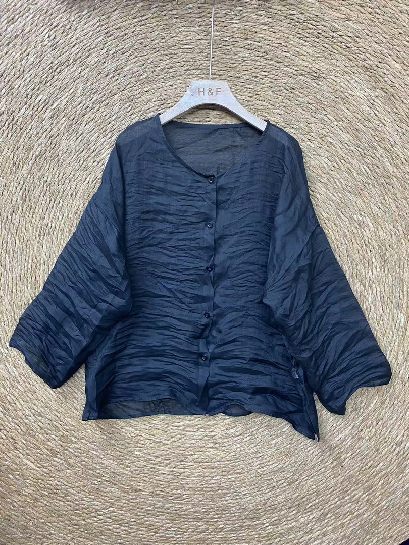 苎麻圆领开衫现货不多百搭长袖复古宽松文艺