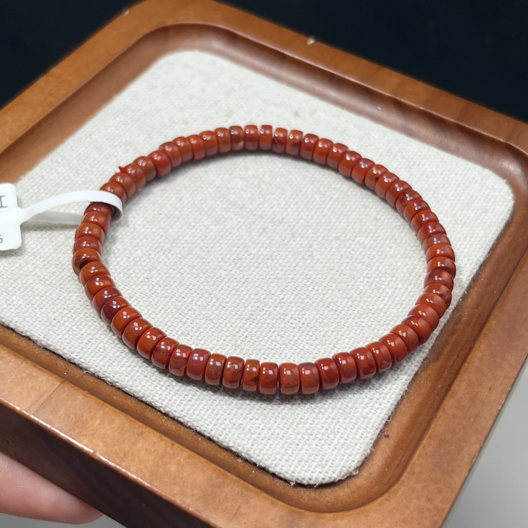 天然原矿瓦西南红精工药片归圆手串尺寸约5X2毫米AC0656