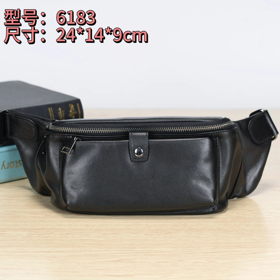 男士休闲头层牛皮多功能多隔层简约时尚腰包胸包斜跨包手机包