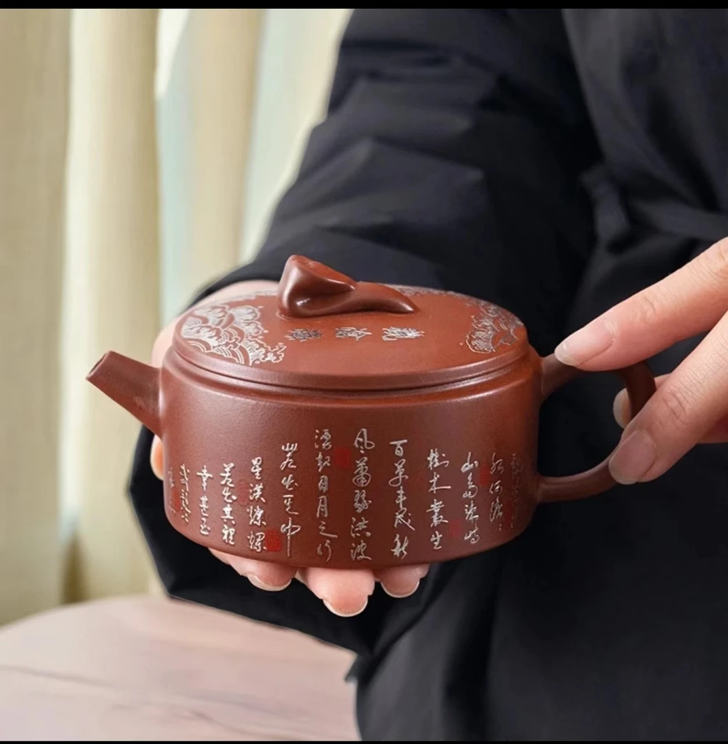 手工紫砂壶观沧海汉瓦壶鎏银家用名家功夫茶具C1