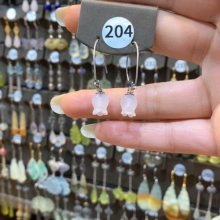 蛇纹石玉银S925镶嵌耳钉