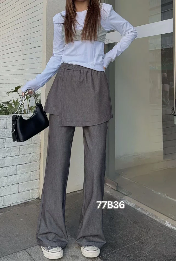 【77B36】M#假两件设计直筒微喇宽松休闲裤