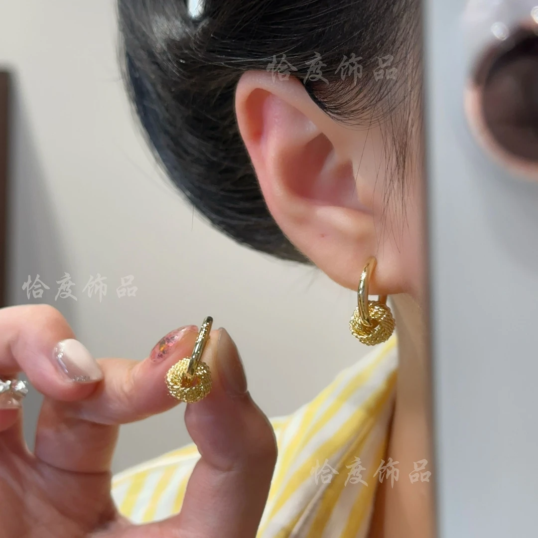【恰度】金色绳结吊坠耳扣简约气质显脸瘦