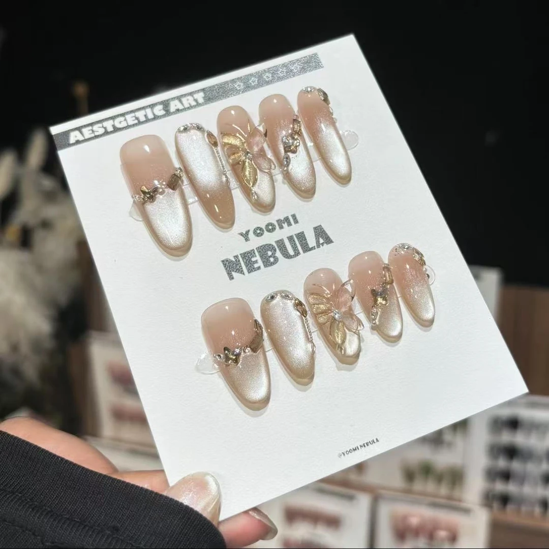 【枯叶蝶】纯手工光疗穿戴甲手绘蝴蝶显白秋冬新款