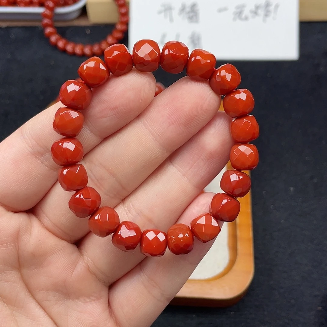 未镶嵌4号瓦西柿子红卡9切面方糖手链南红玛瑙