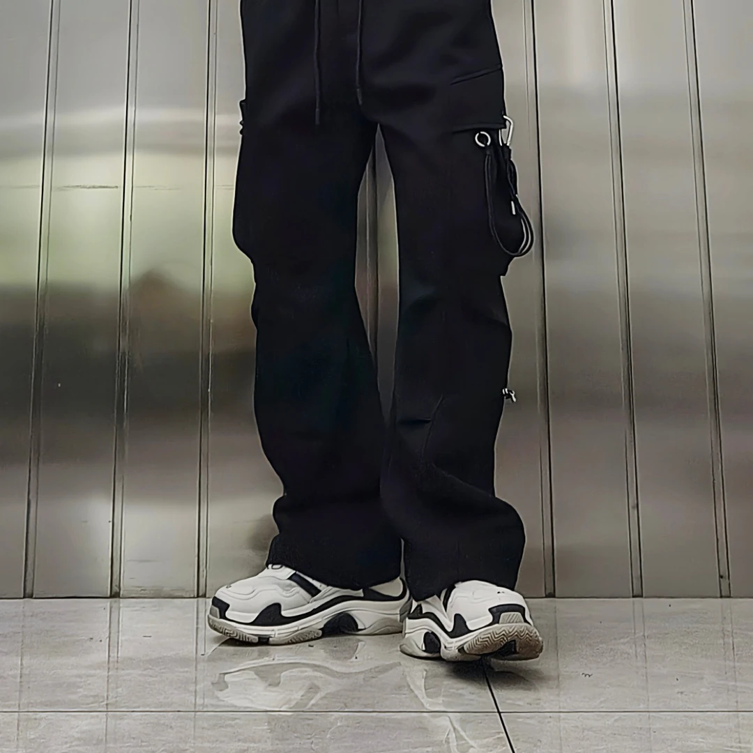 新款原创设计工装休闲直筒弯刀裤