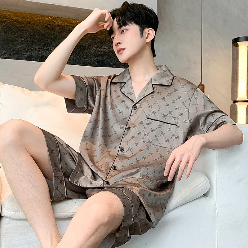 睡衣男夏季冰丝短袖高级感男款爆款2025新款高档可外穿家居服套装