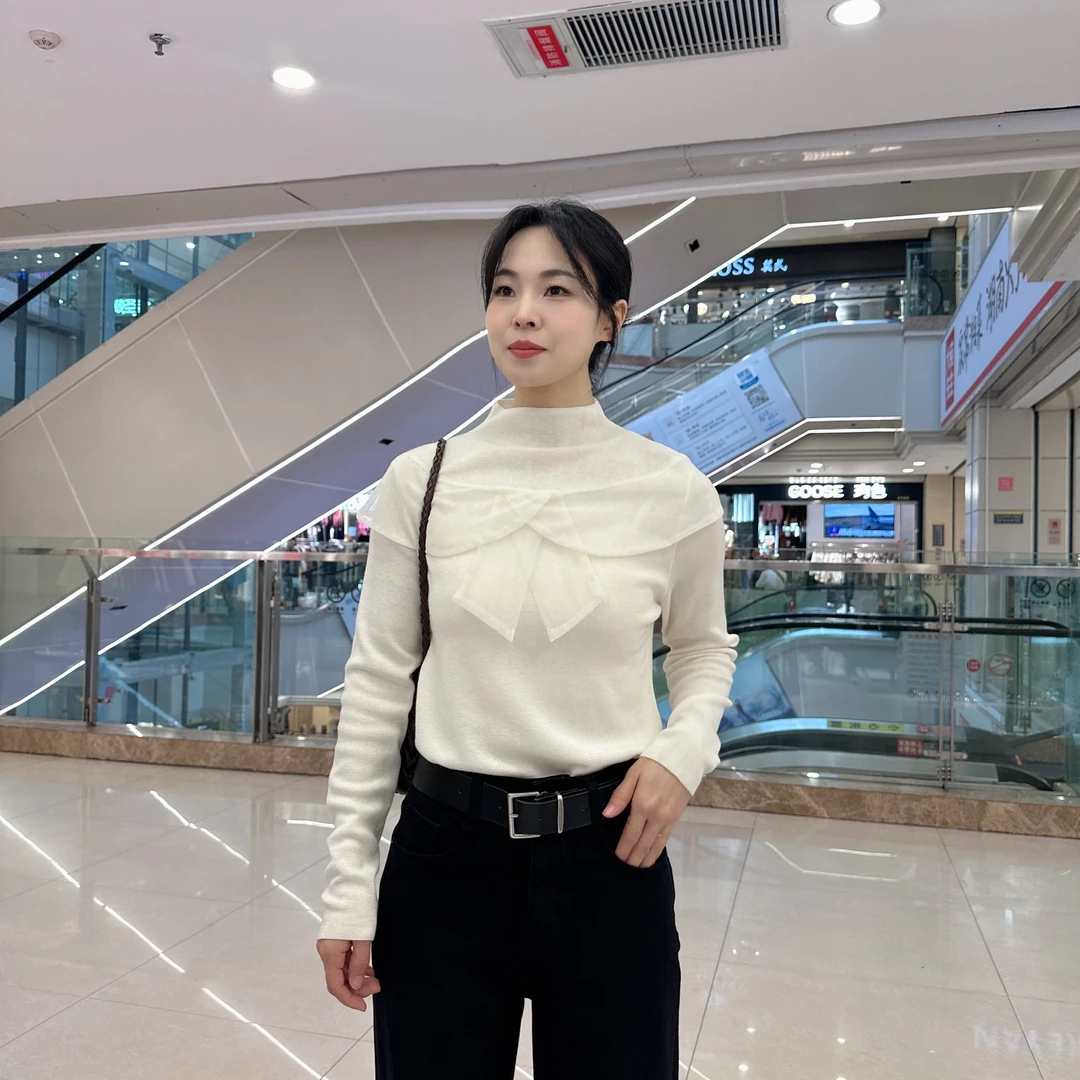 长袖套头款休闲风女毛针织衫轻熟风常规拼接针织