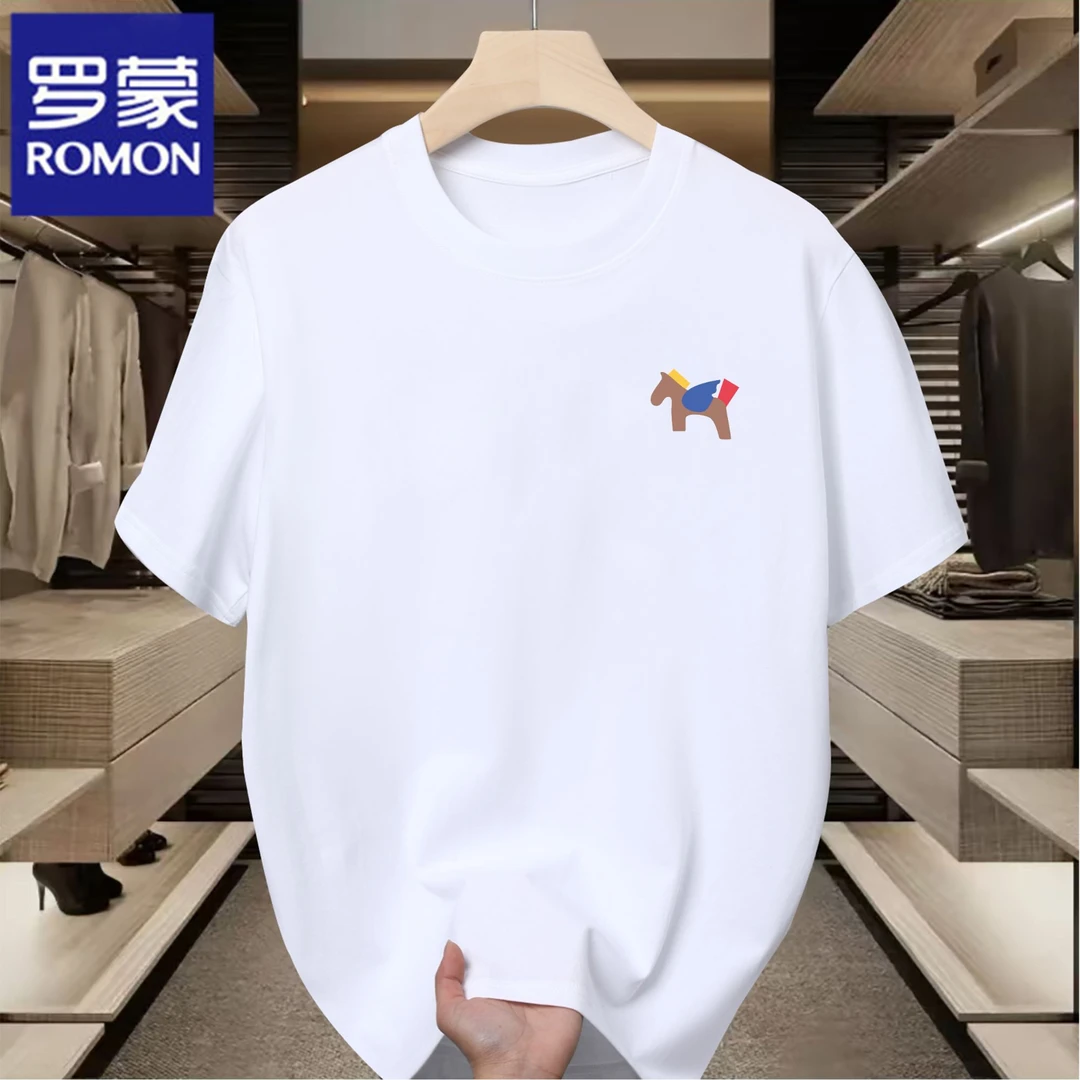 Romon/罗蒙【男女同款】情侣装T恤重磅短袖大码美式宽松t恤潮流百搭