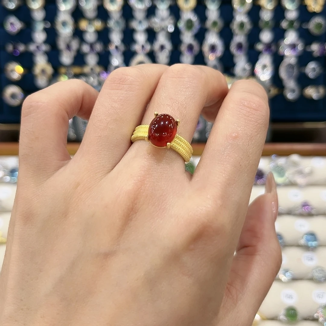 石榴石女款银S925镶嵌戒指