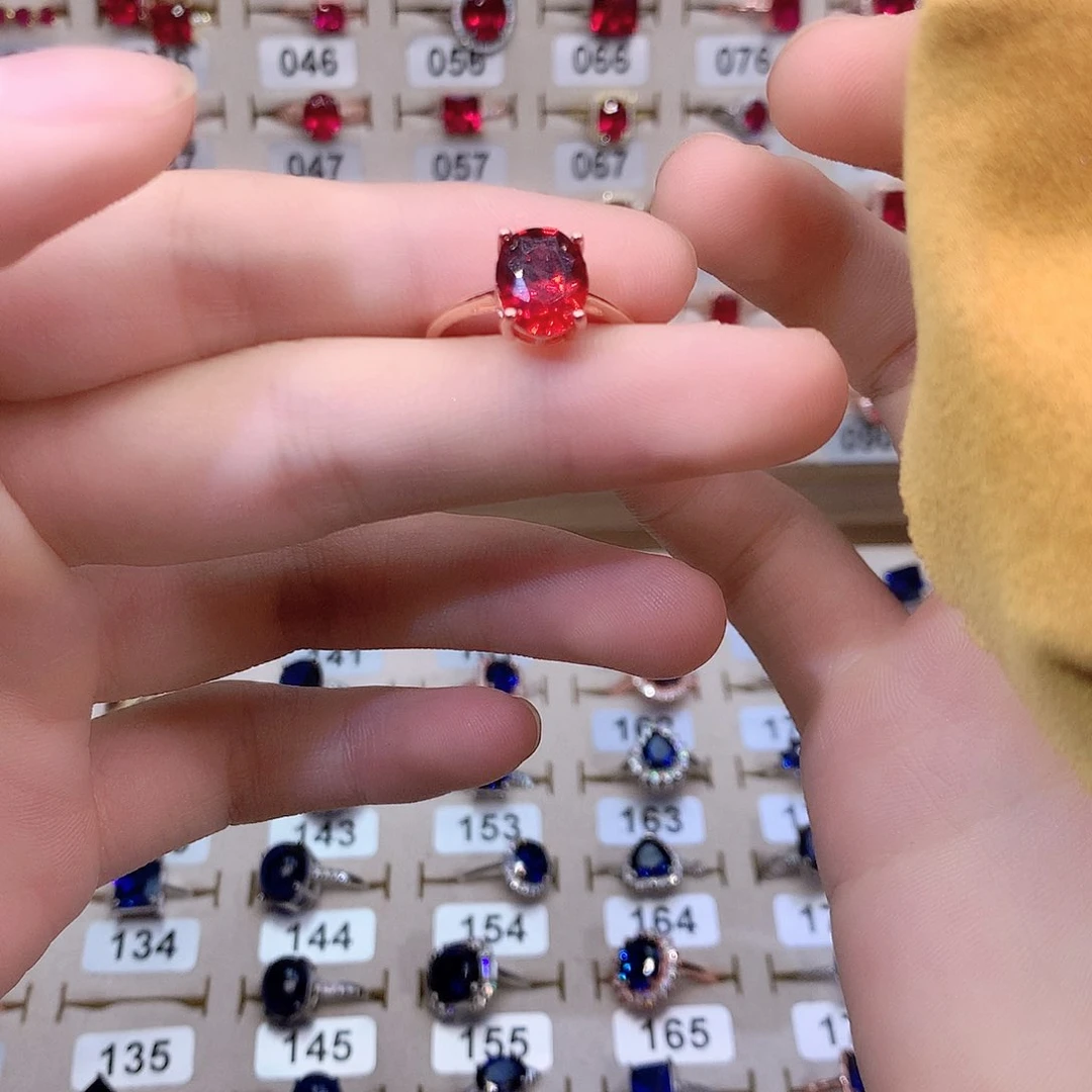 石榴石戒指银S925镶嵌玫瑰金810