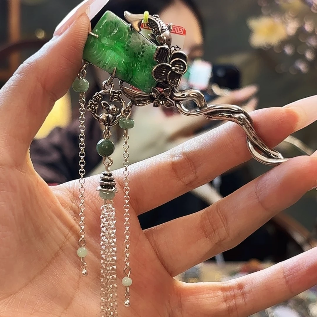 翡翠银S925镶嵌发饰