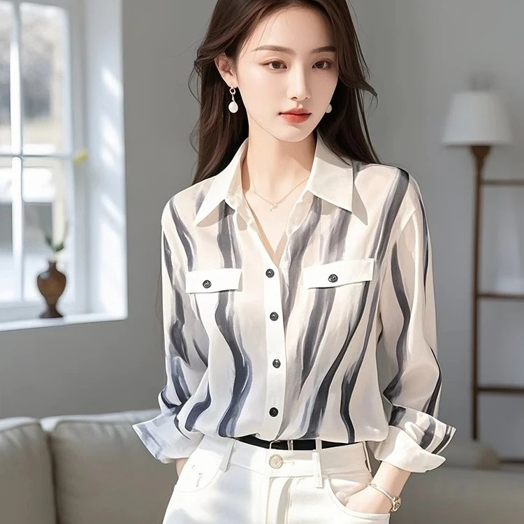 SS1966今年流行的法式超好看独特漂亮白色长袖女士衬衫内搭上衣