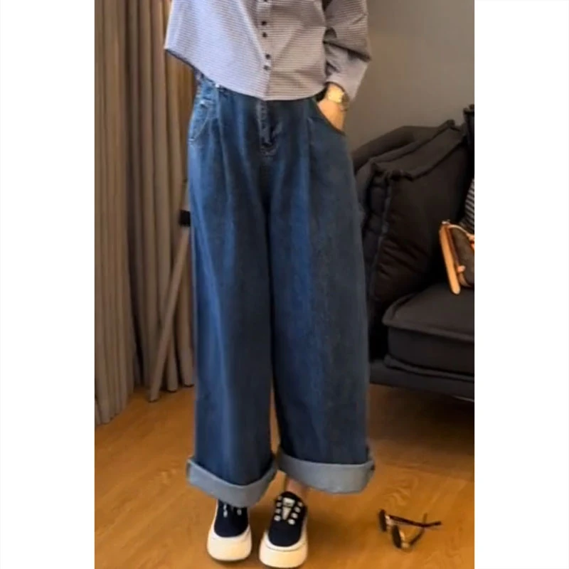 艾塔莉蓝色宽松牛仔裤女夏季新款梨形身材时尚直筒裤小个子阔腿裤