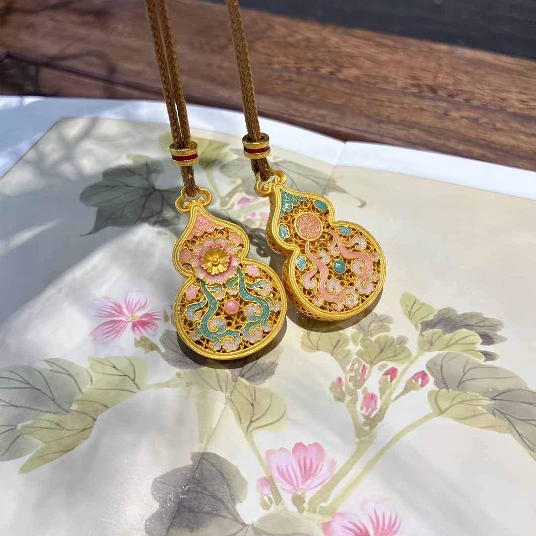 吊坠足银珐琅 海棠葫芦-足银999.9国潮轻奢双面编绳百搭双11活动