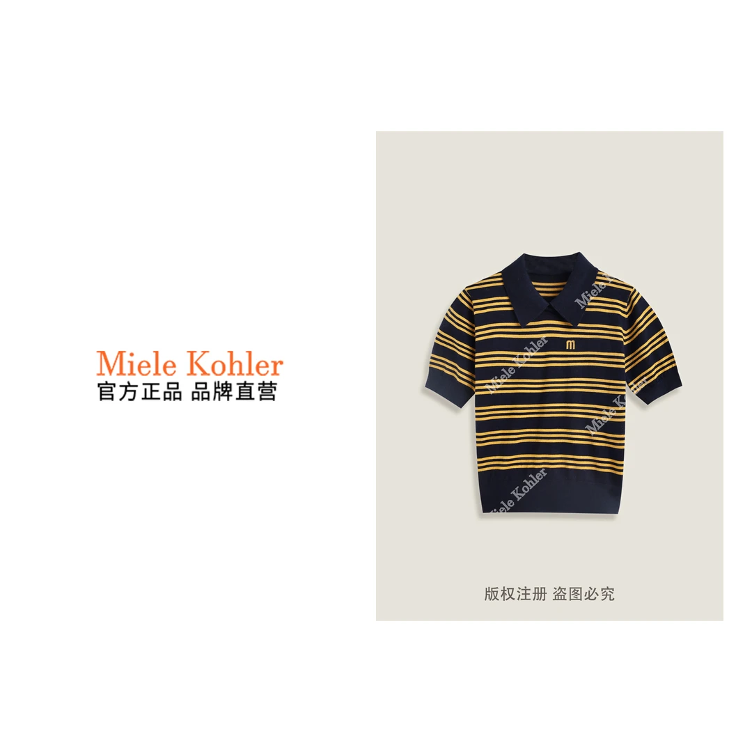 春季新款设计感撞色条纹显瘦女短袖毛衣MKKQ36956【澳门小源同款】