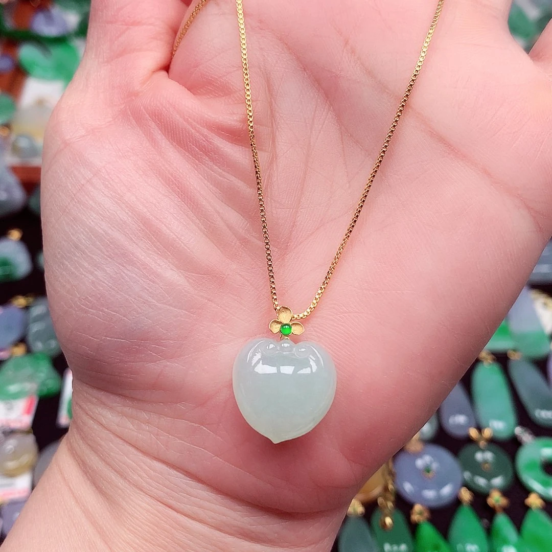 翡翠18K金镶嵌颈饰天然翡翠A货