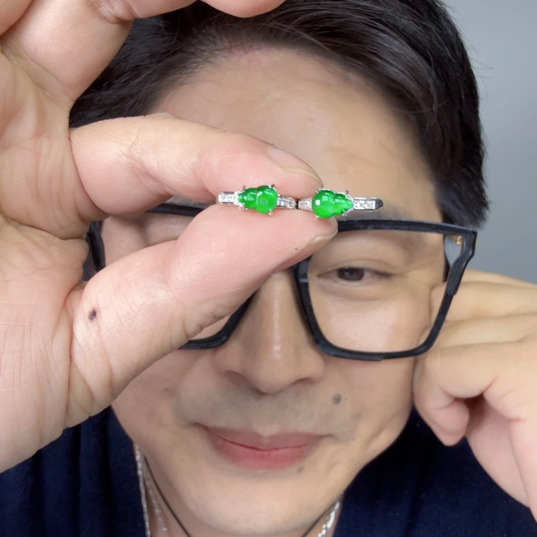 翡翠未镶嵌颈饰一对
