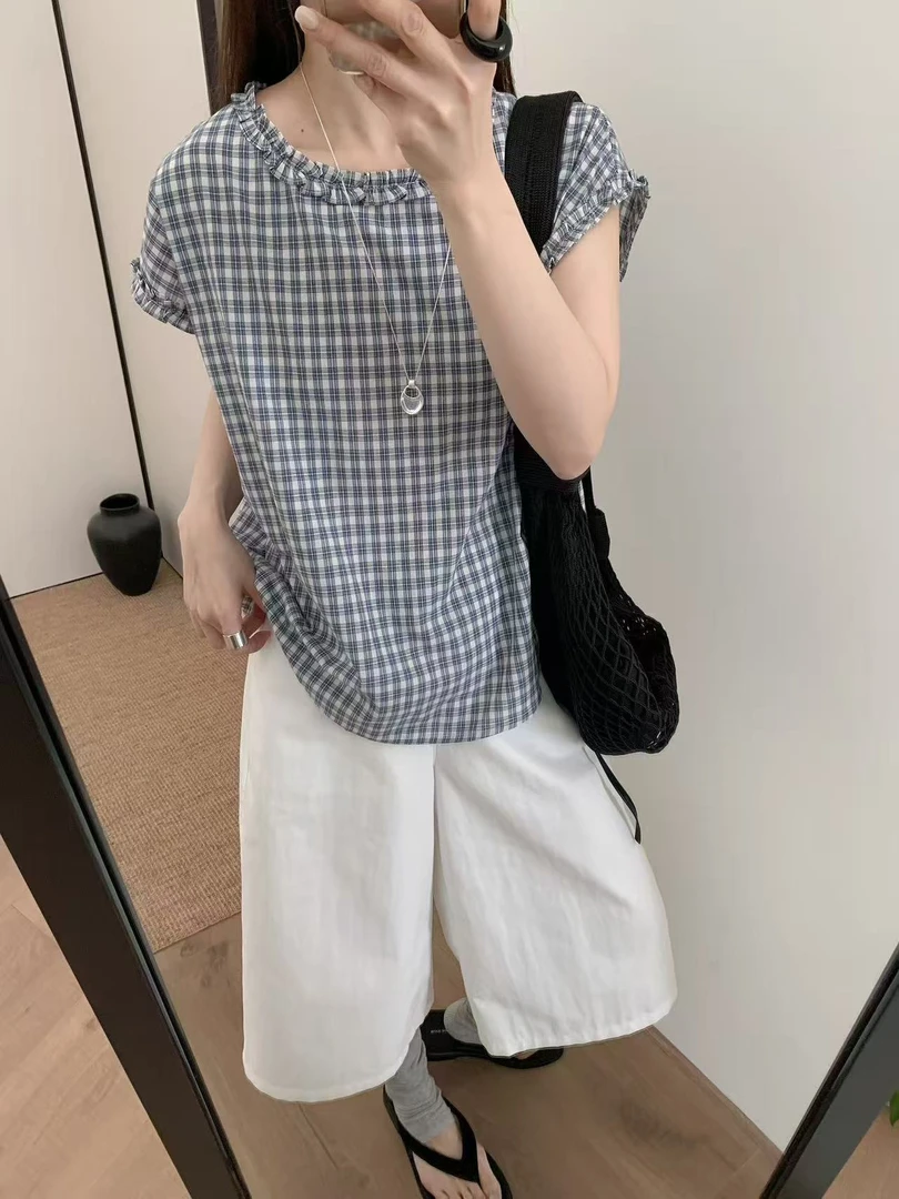 【香姐推荐】【825180】夏季时尚新款格子衬衫上衣百搭