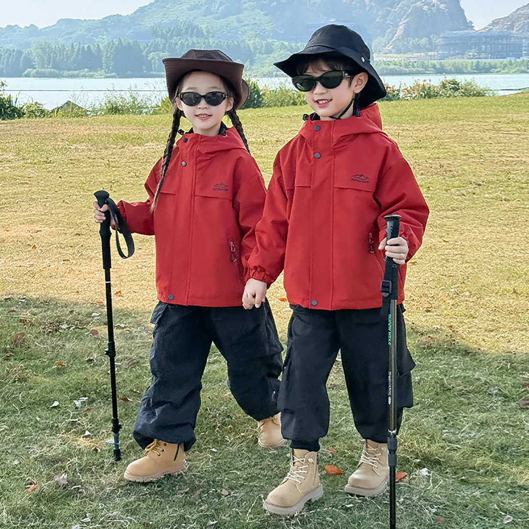男童秋装冲锋衣女童红色夹棉外套2025新款儿童三合一春秋冬装户外
