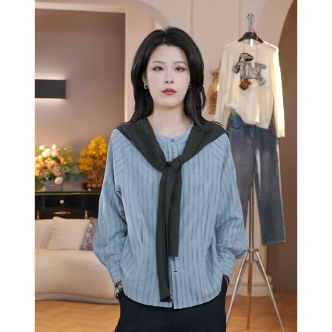 CYM2039披肩衬衫女新款宽松减龄学院风早秋氛围感穿搭上衣两件套