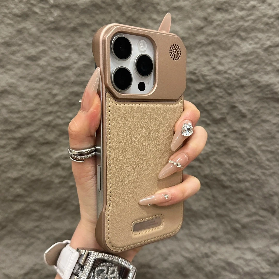 适用iPhone16promax手机壳金属无边框香薰磁吸苹果15皮革防摔硬套