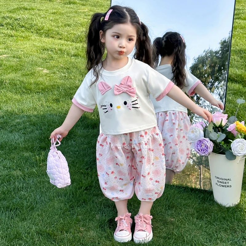 女童夏装可爱套装2025新款儿童猫咪防蚊裤时髦两件套宝宝夏季衣服