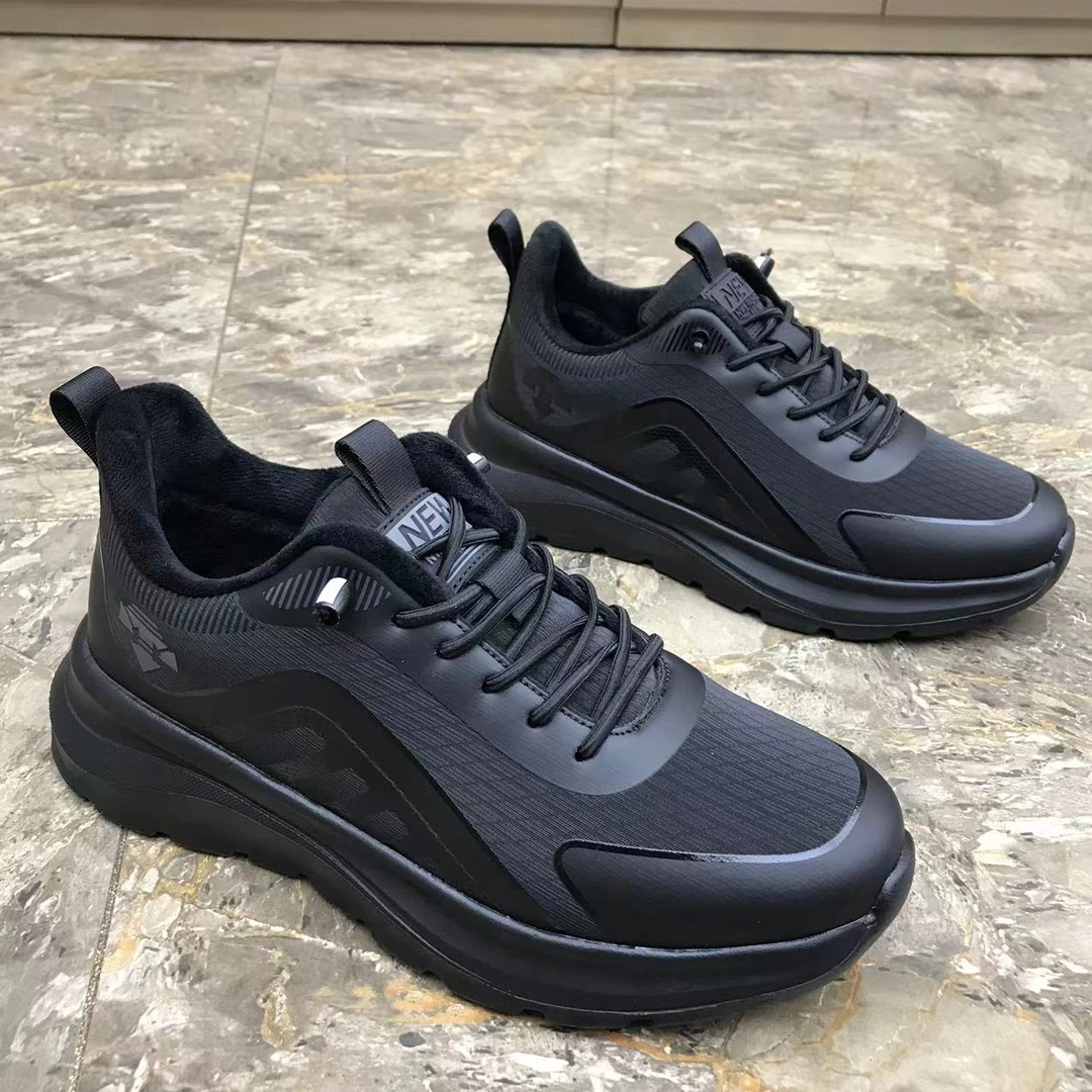 安1169秋冬新款男士黑色舒适防滑潮流百搭休闲系带男鞋有单有棉