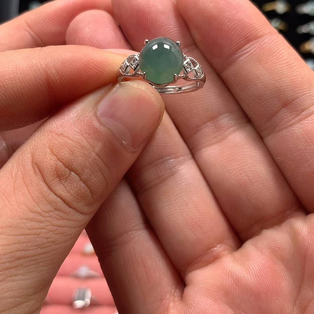 *****翡翠银S925镶嵌戒指75