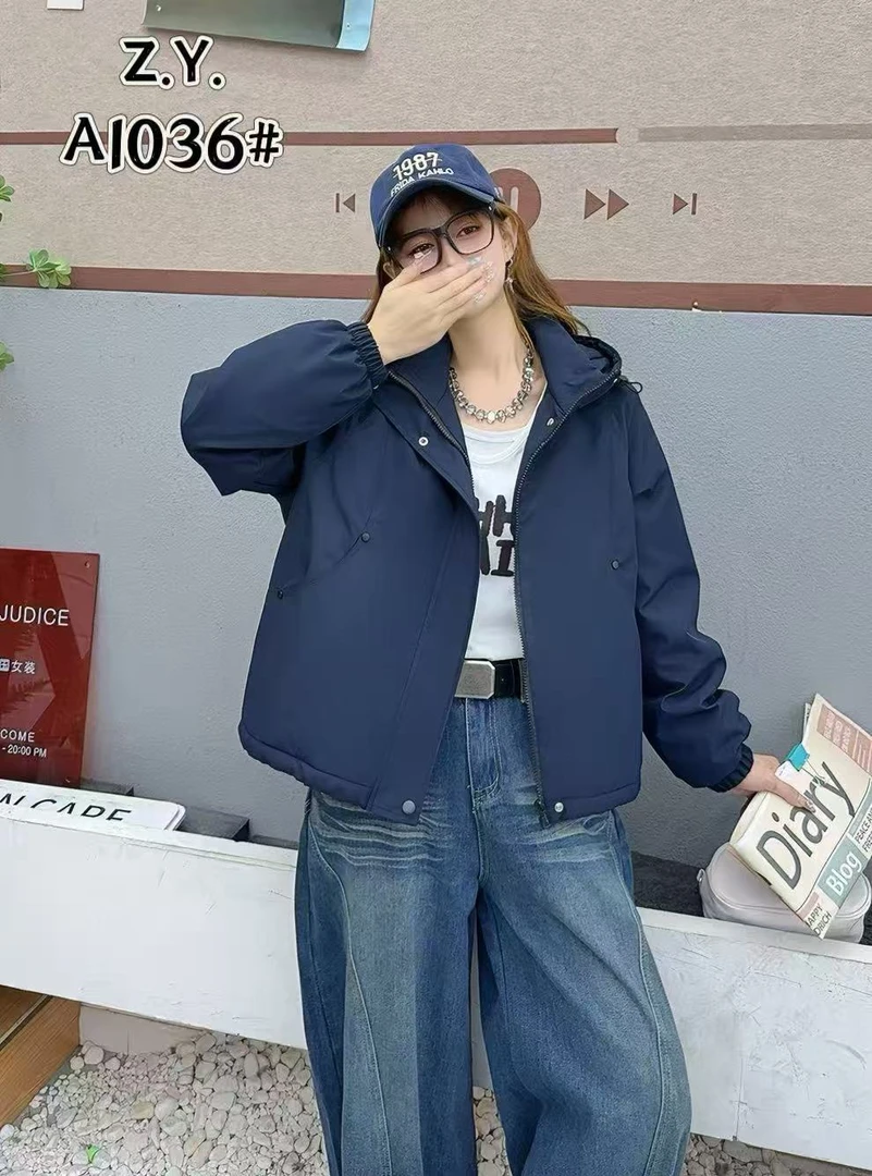 二棉短外套女韩版收口袖女士秋冬连帽情侣防风防水冲锋衣女外套