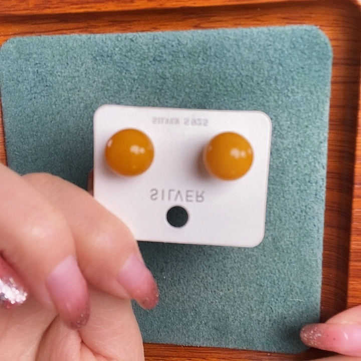 蜜蜡银S925镶嵌耳饰耳钉