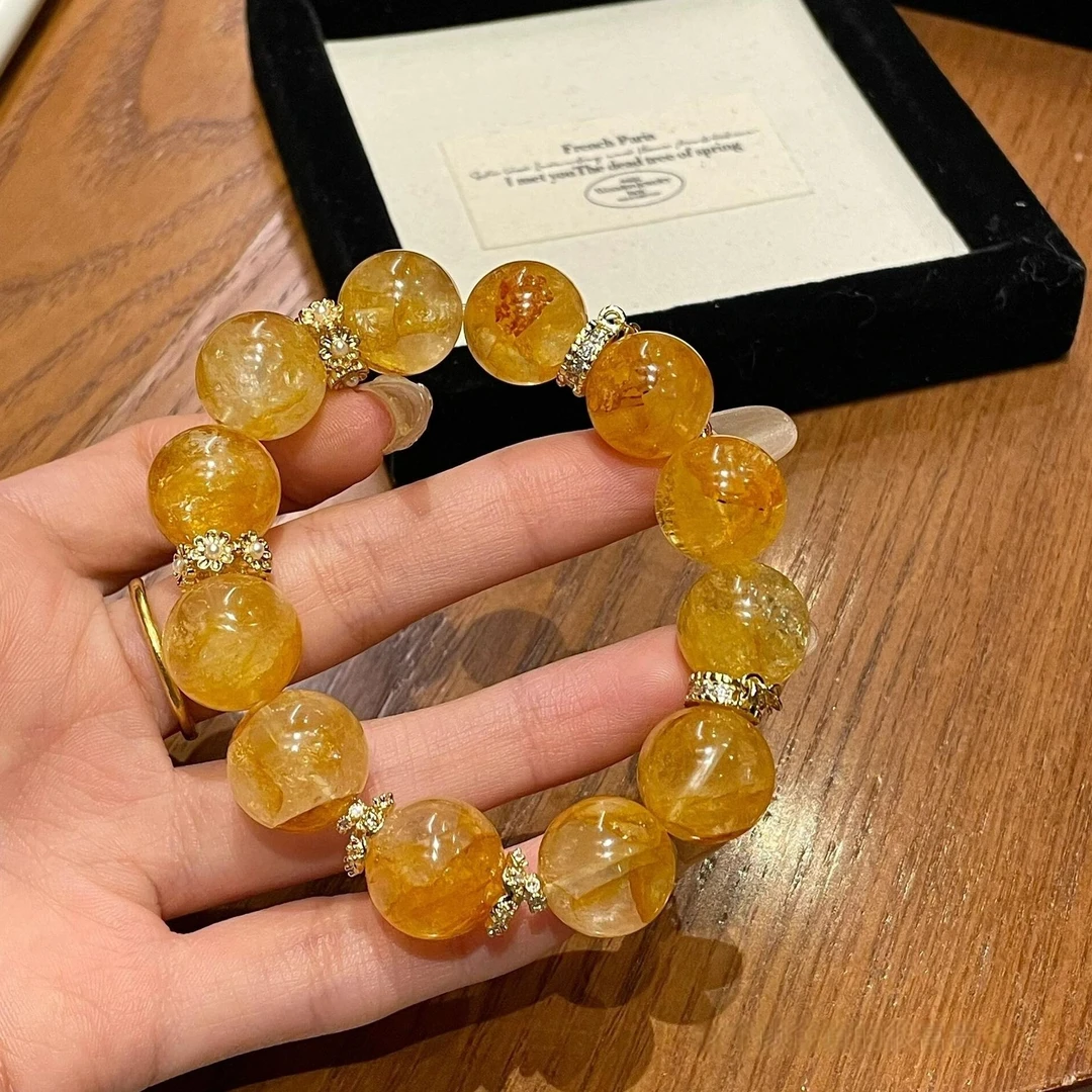 【招财暴富】原创设计～黄胶花天然黄水晶手串女轻奢手链多样性发一