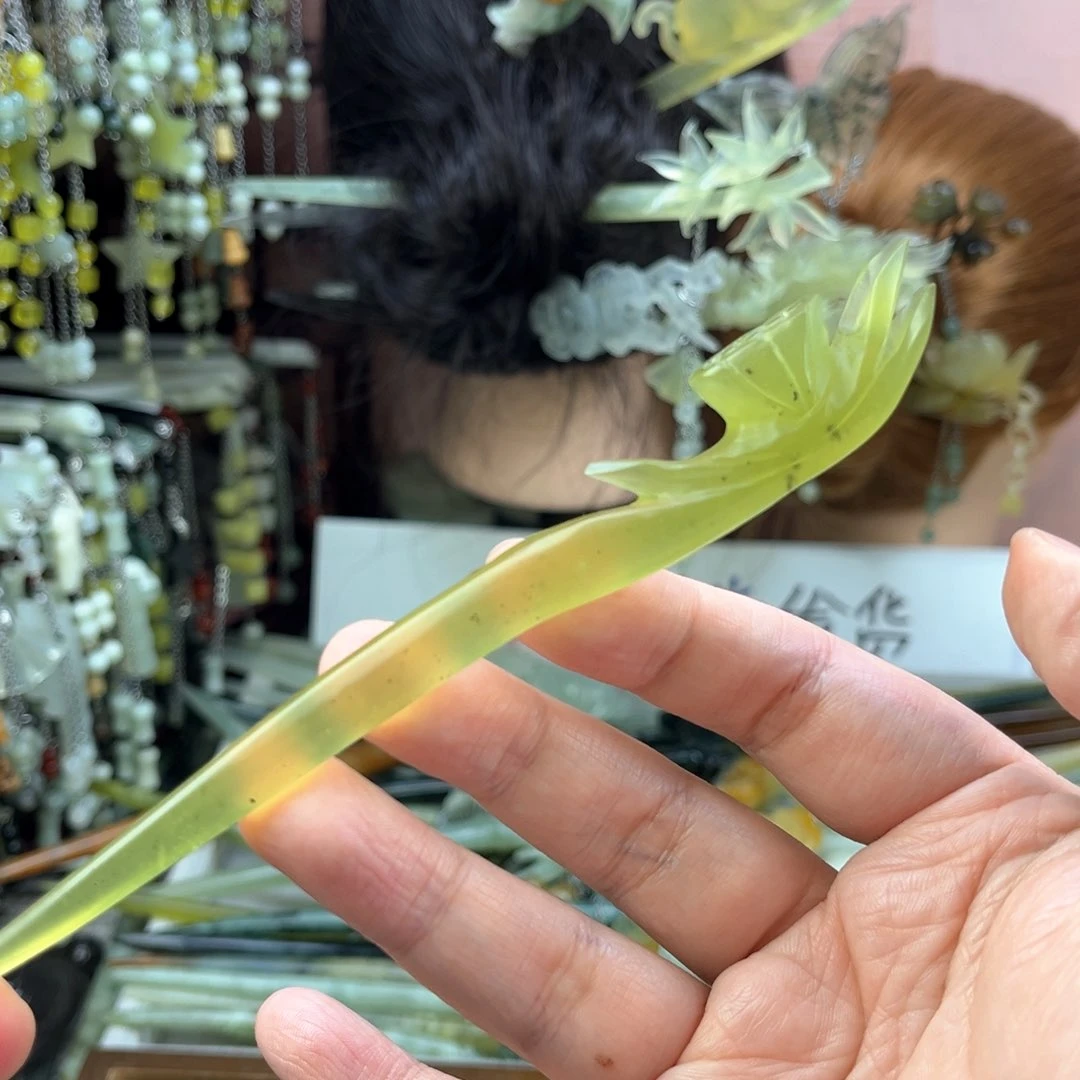 蛇纹石玉发饰未镶嵌长度15厘米左右