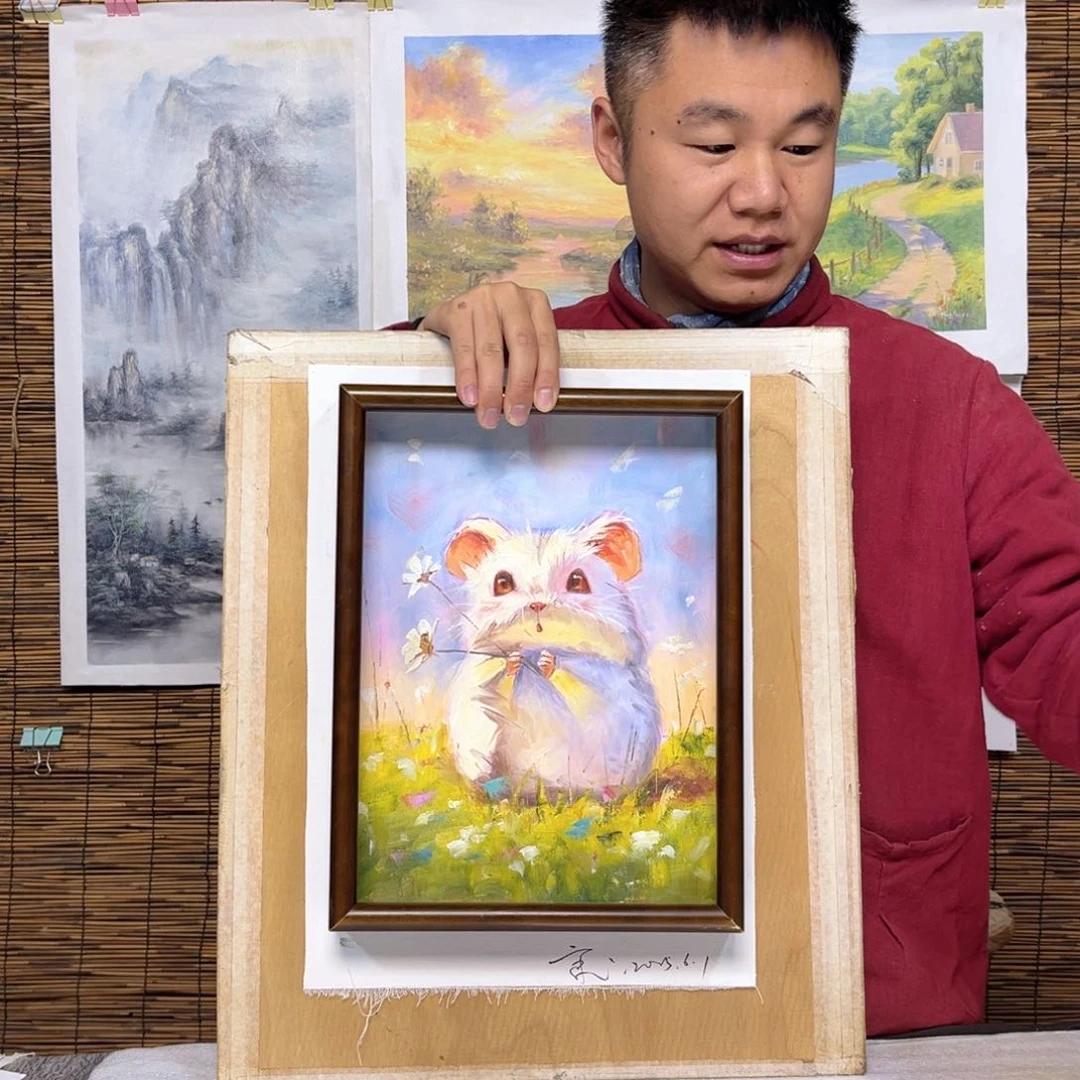油画行路人小院绘画作品竞拍