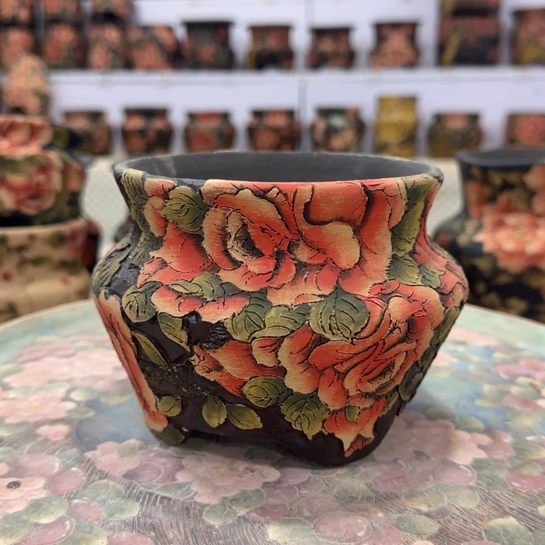紫砂花盆精品多肉手绘花盆