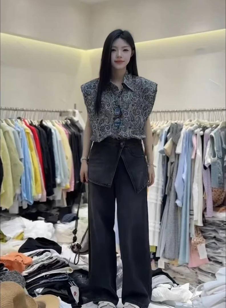 7209韩系翻领下摆抽绳腰复古无袖衬衫2025夏季新款女气质显瘦上衣