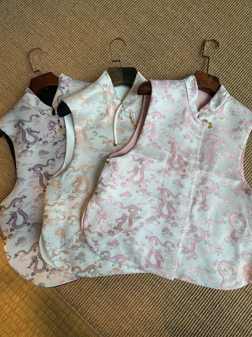 [花一朵] 苍云游龙三色立领对襟龙纹提花新款双面穿叠穿马甲